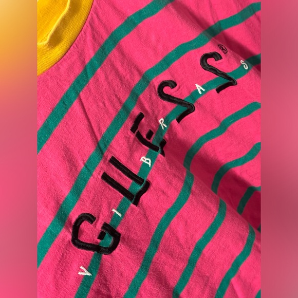 Guess pink stripe oversized t-shirt. Size XL - Picture 3 of 4